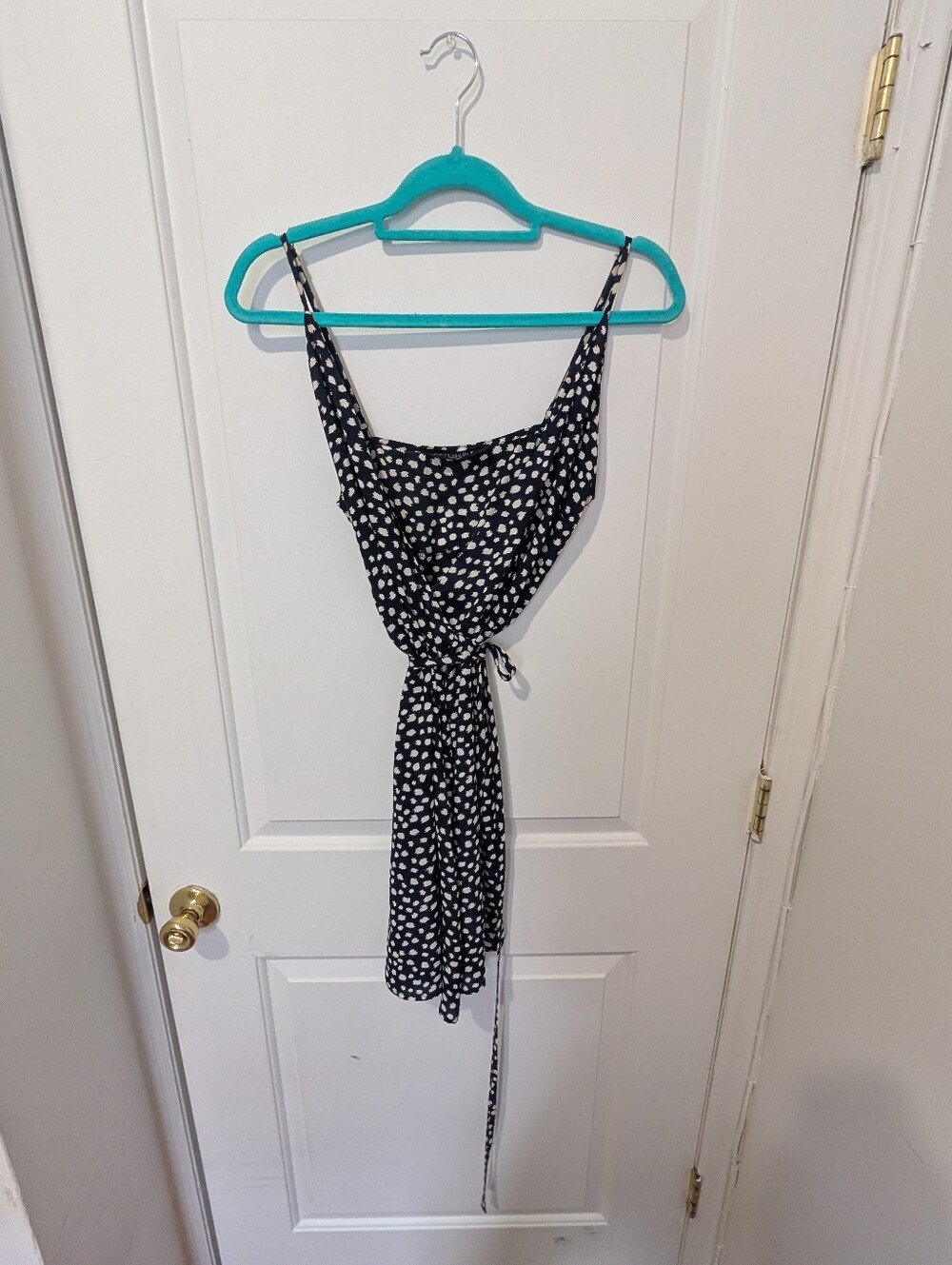 Navy Blue & White Polka Dot Wrap Dress